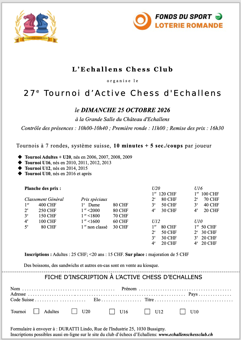 27e Tournoi d'Active Chess d'Echallens